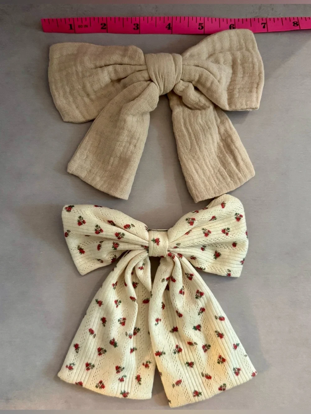 Floral Bow Hair Clip + Neutral Bow Set of 2 Cottage Core, Coquette, Soft Girl